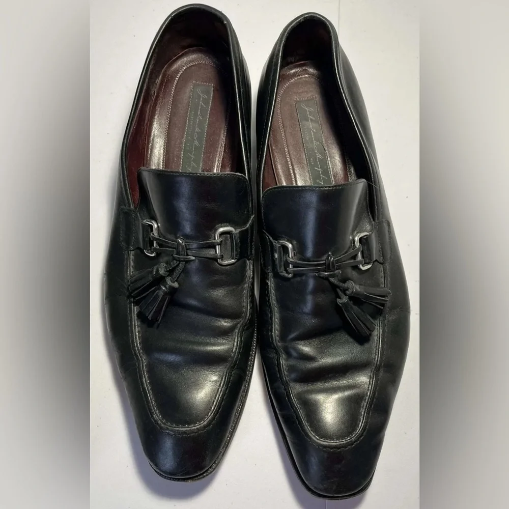 Johnston & Murphy Men 13M 240331 Black Leather Wing Tip Dress Shoes With Tassels